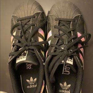 Black holographic Adidas Superstars